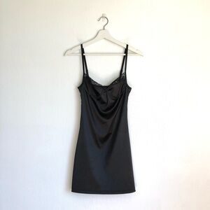 Motel Rocks Lesty Black Satin Lace Trim Slip Dress Size Medium
